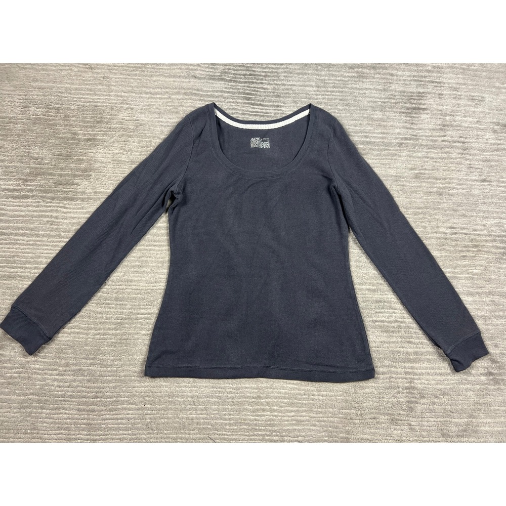 Gilligan & O'Malley Sleep Top Womens M Gray Waffle Knit Scoop Neck Thermal Shirt